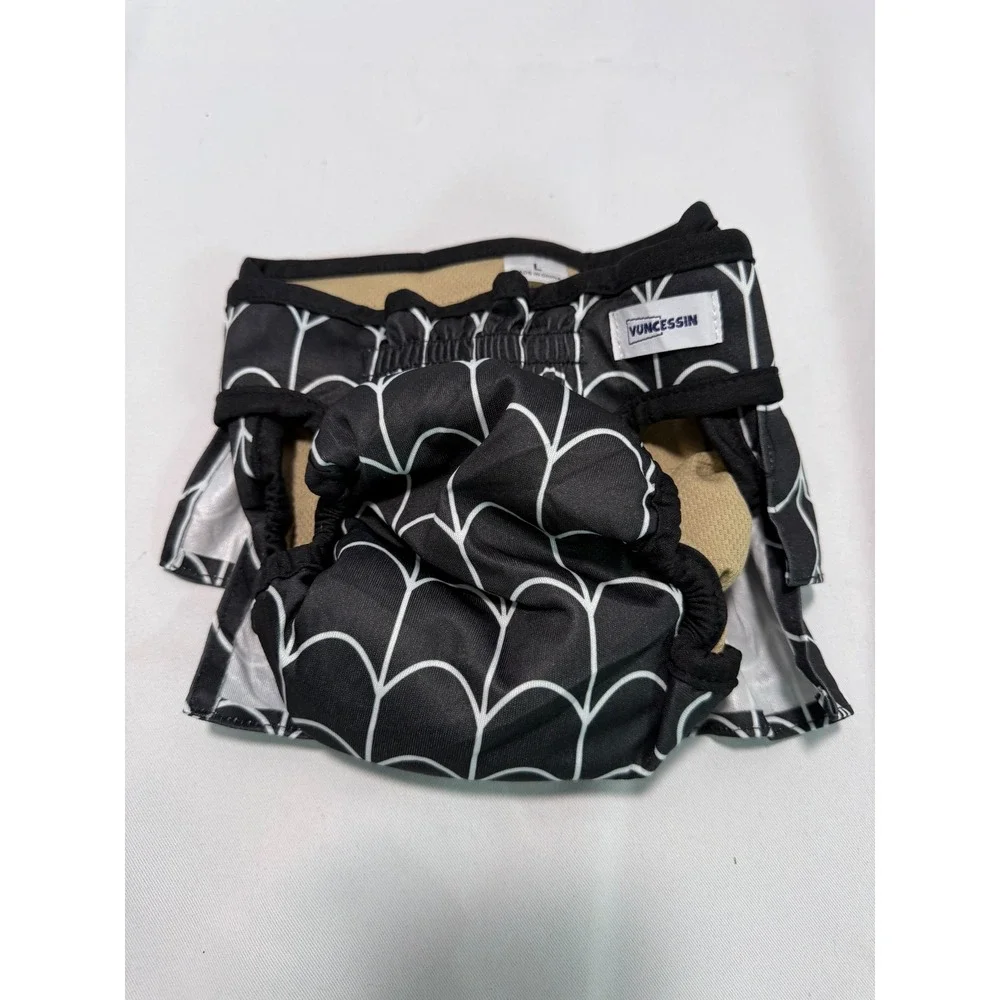 Vuncessin Female Dog Diaper Ruffle Skirt Black White Geometric Print Large